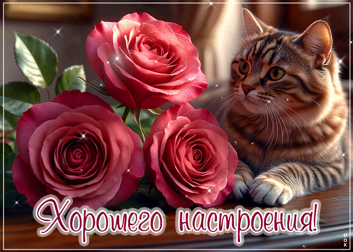 Postcard душевная гиф-открытка, хорошего настроения от котика