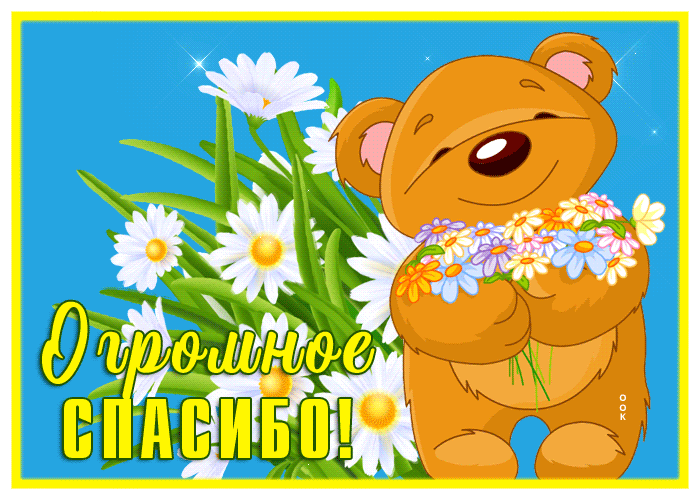 Picture открытка спасибо с мишкой и ромашками