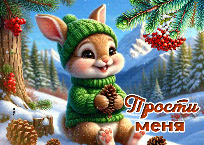 Postcard снежная романтичная гиф-открытка прости меня